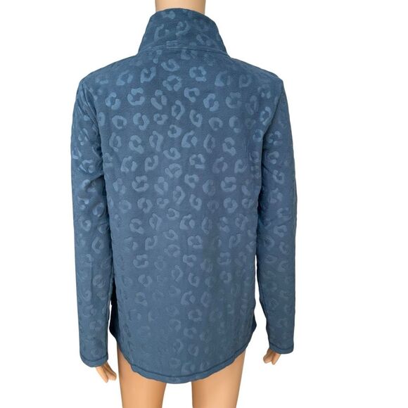 Comfort Code Leopard-Embossed Fleece Quarter Zip Pullover teal blue XS NWT - Picture 4 of 9